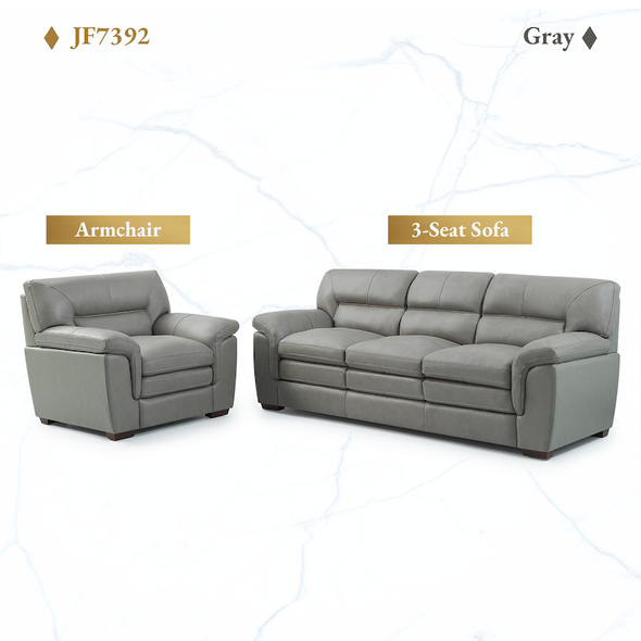 Gray 2-Piece Top-Grain Leather Living Room Set with Armchair and 3-Seat Sofa