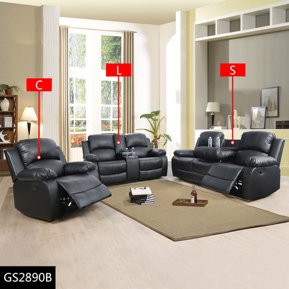 Black Semi-PU and PVC Loveseat with Supportive Seat Cushioning and Matching Sofa