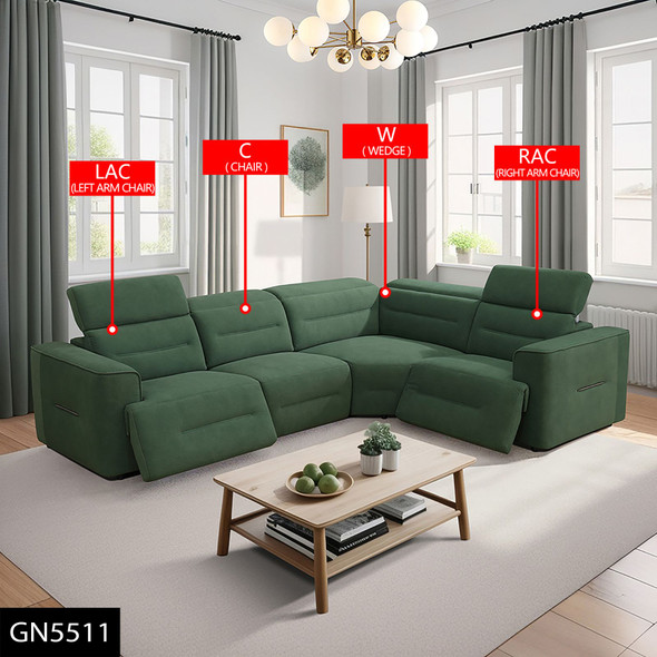 Green 4-Piece Flannel Power Reclining Corner Sectional with Adjustable Headrests