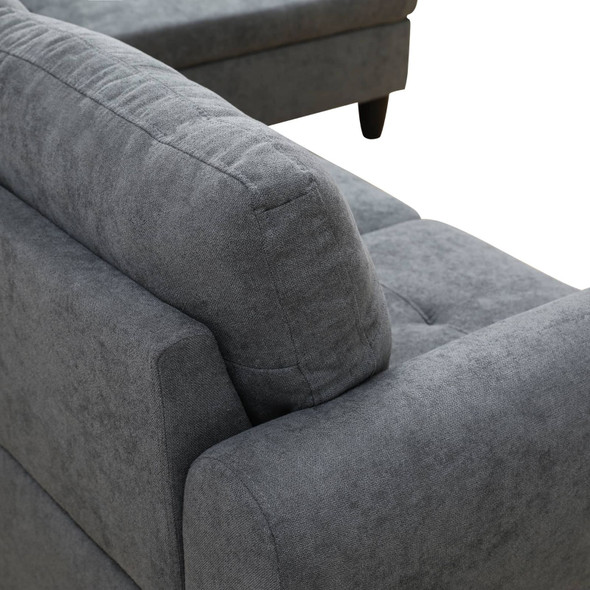 Dark Gray 3-Piece Flannel Sectional Sofa with Right-Facing Chaise and Lift-Top