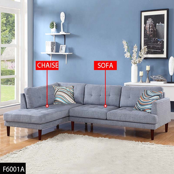 Grayish Blue 2-Piece Linen Sectional Sofa with Left-Facing Chaise and Track Arms