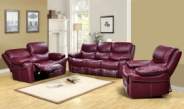Red Cowhide Leather Sofa with Accent Chairs Ottomans and Supportive Cushioning