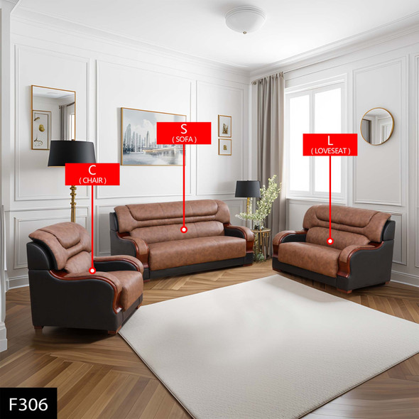 Black and Brown Cowhide Leather Sofa with Accent Chairs Ottomans and Padded Back