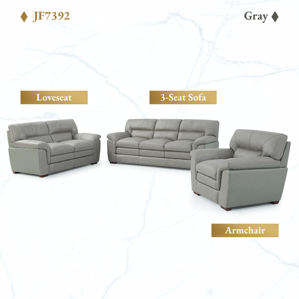 Gray 3-Piece Top-Grain Leather Living Room Set with Sofa Loveseat and Armchair
