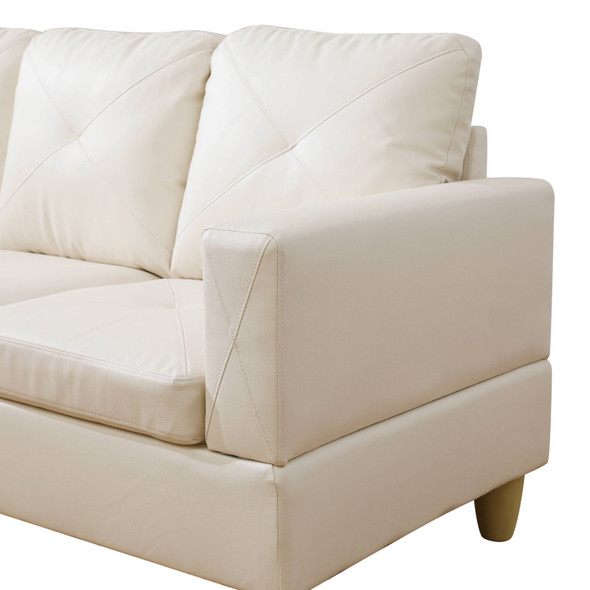 White 3-Piece Faux Leather Sectional Sofa with Right-Facing Chaise and Lift-Top
