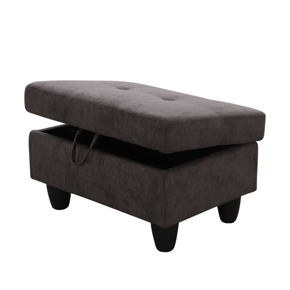 Dark Brown 3-Piece Flannel Sectional Sofa with Left-Facing Chaise and Lift-Top