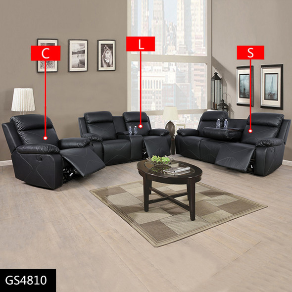 Black 3-Piece Breathable Leather Reclining Living Room Set with Cup Holder