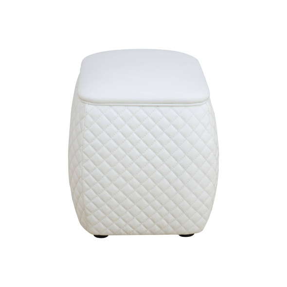 White Cat-Scratch Leather Square Low Ottoman with Diamond Quilting and Your Feet