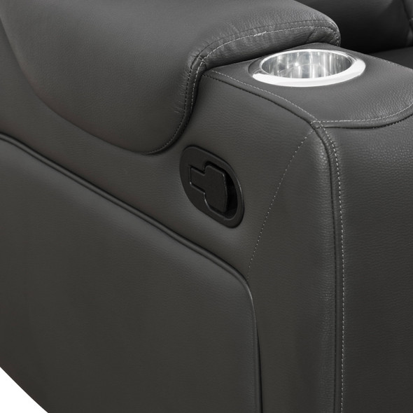 Dark Gray 3-Piece Breathable Leather Reclining Living Room Set with Center