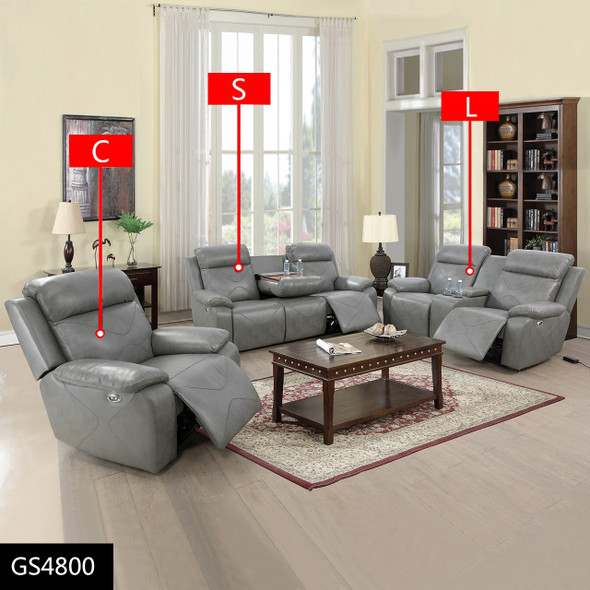 Gray 3-Piece Breathable Leather Reclining Living Room Set with Cup Holder