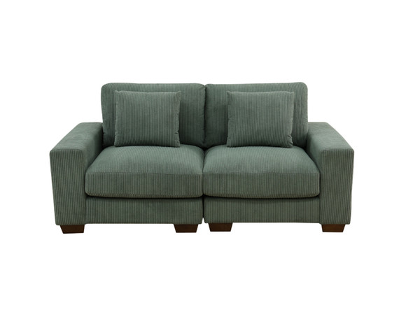 Green 2-Piece Corduroy Modular Loveseat with Double Track Arms and Two Seat Sofa
