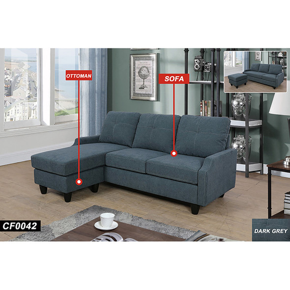 Dark Gray Flannel 2-Piece Living Room Set with Sofa and Loveseat and Cushioning