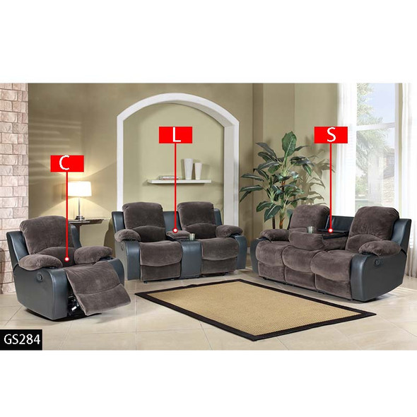 Dark Brown Flannel 3-Piece Living Room Set with Sofa Loveseat and Armchair