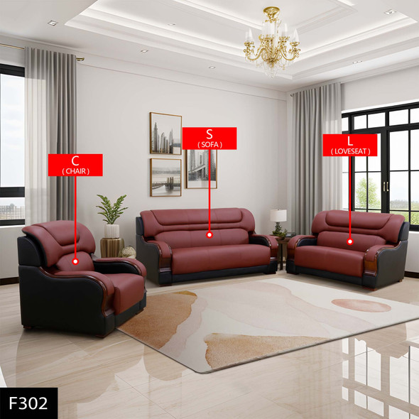 Black and Red Cow Leather Accent Armchair with Curved Contrast Panels and Sofas