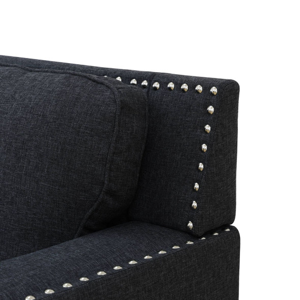 Black 3-Piece Linen Living Room Set with Sofa Loveseat and Armchair and Cushions
