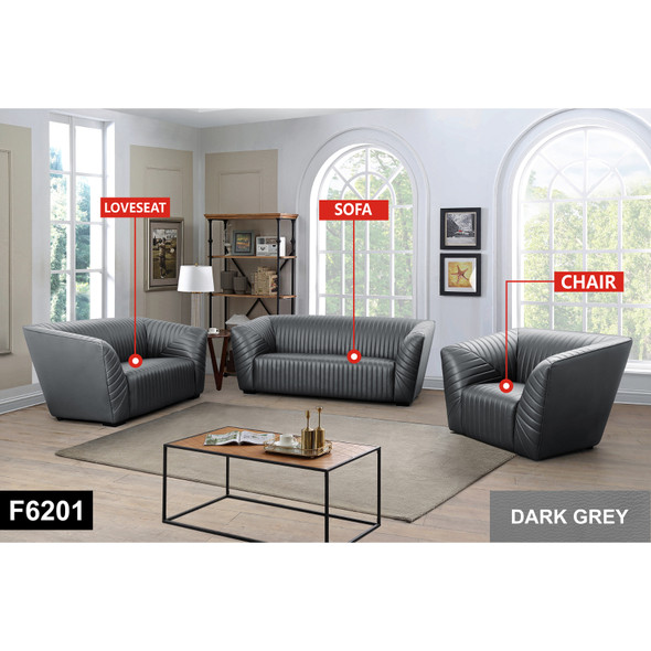 Dark Gray Breathable Leather Living Room Armchair with Padded Back and Track