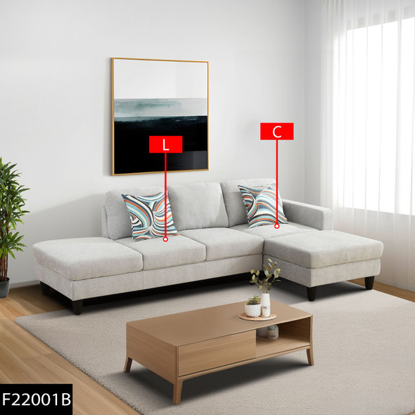 Light Gray 2-Piece Linen-Look Sectional Sofa with Right-Facing Chaise and Finish
