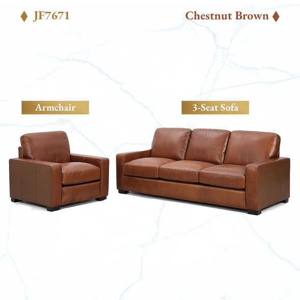 Chestnut Brown 2-Piece Top-Grain Leather Living Room Set with Armchair