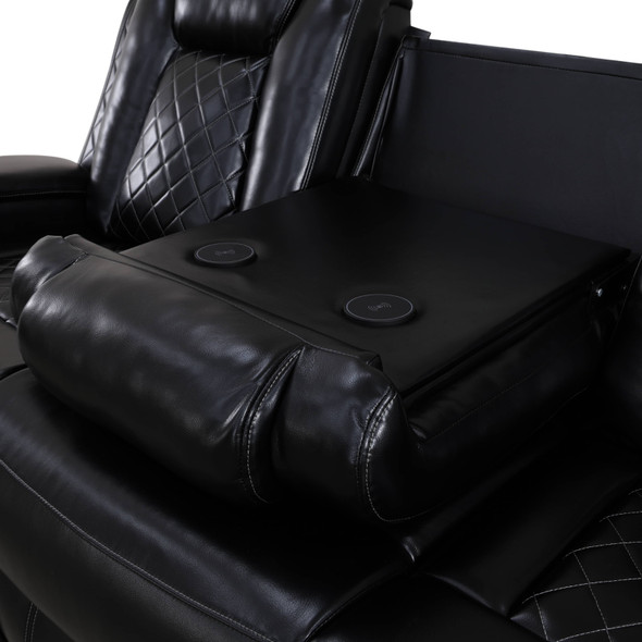 Black 3-Piece Breathable Leather Reclining Living Room Set with LED Lighting