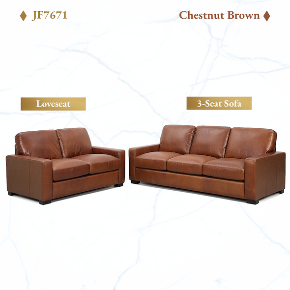 Chestnut Brown 2-Piece Top-Grain Leather Living Room Set with Loveseat