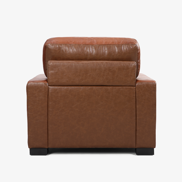 Chestnut Brown Top-Grain Leather Armchair with Track Arms and Block Feet