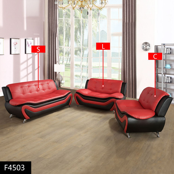 Black and Red 3-Piece Faux Leather Living Room Set with Sofa Loveseat and Panels