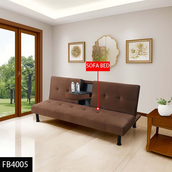 Brown Lint Leather Convertible Sleeper Sofa with Adjustable Construction