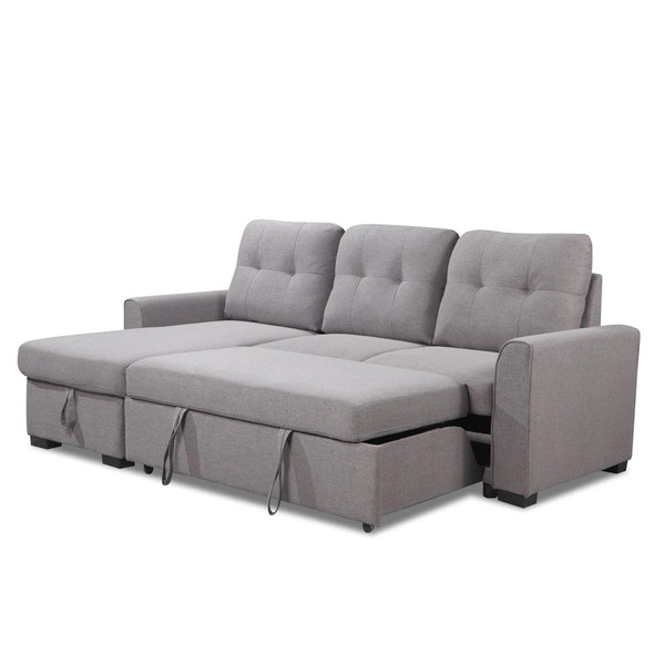 Solis Gray 2-Piece Linen-Look Left-Facing Pull-Out Sleeper Sectional with Chaise
