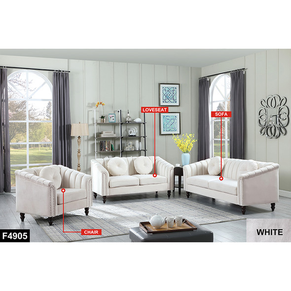 White Microfiber Sofa with Accent Chairs Ottomans and Supportive Cushioning