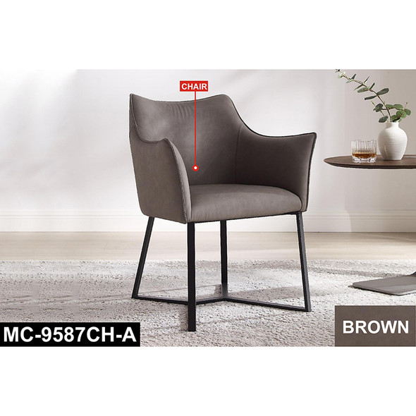 Brown Half-PU Accent Armchair with Black Metal Sled Legs and Tailored Upholstery