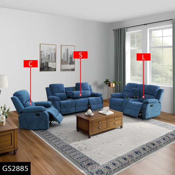 Light Blue Fluffy Fabric Sofa with Accent Chairs Ottomans and Balanced Profile