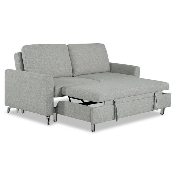 Gray Linen-Style Upholstered Convertible Pull-Out Sleeper Sofa with Track Arms
