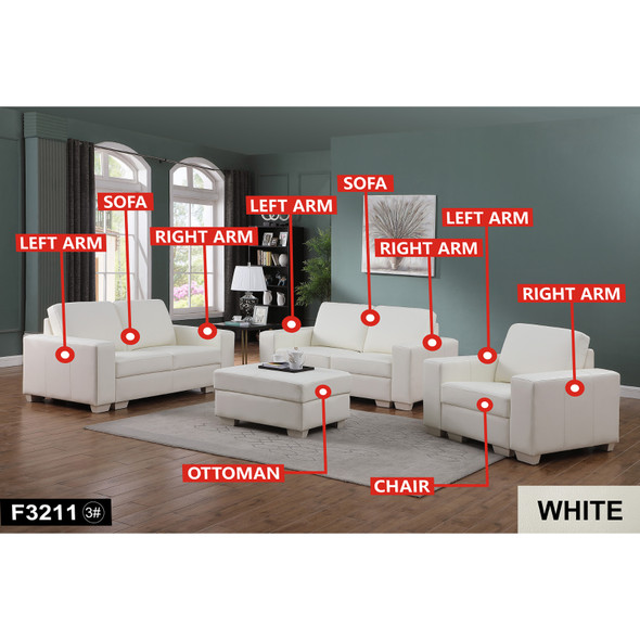 White 7-Piece Cow Top Leather Modular Living Room Set with Ottoman and Cushions