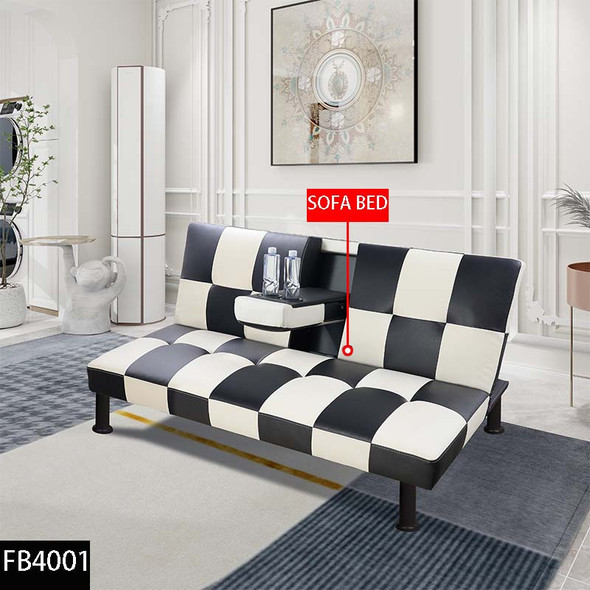 Black and White Faux Leather Convertible Sleeper Sofa with Supportive Cushioning