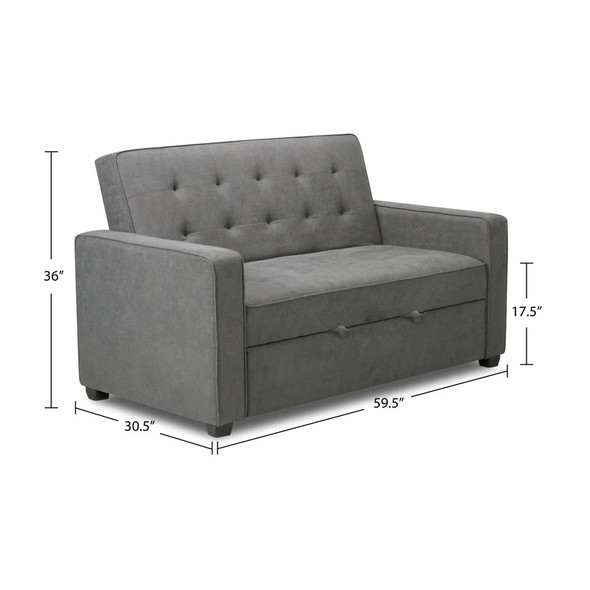 Gray Flannel Upholstered Pull-Out Sleeper Loveseat with Tufted Back and Track