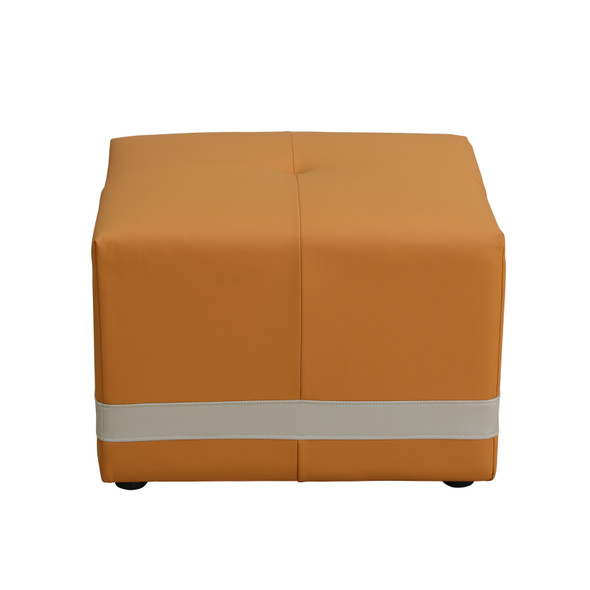 Orange and White Cat-Scratch Leather Square Low Stool with Stable Base Supports