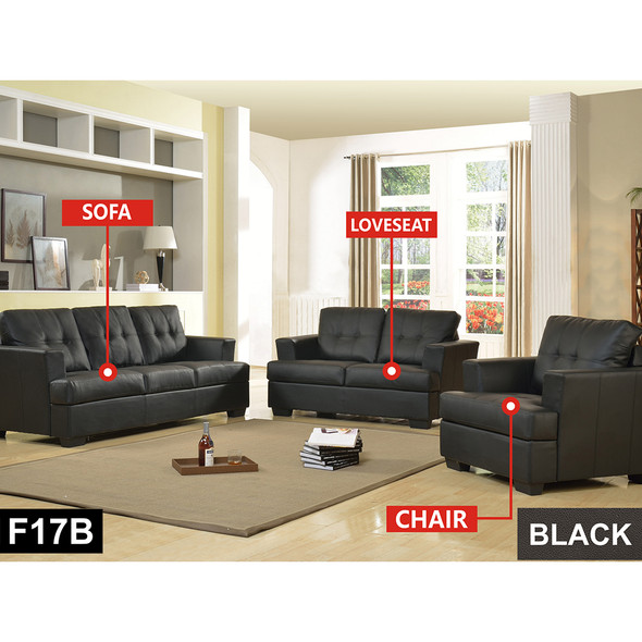 Black Recycled Leather Sofa with Accent Chairs Ottomans and Tailored Upholstery