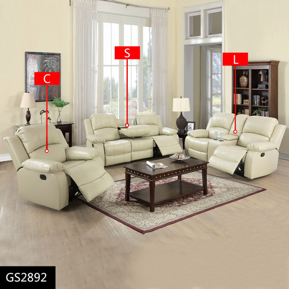 Beige Recycled Leather Reclining Armchair with Padded Headrest and Wide Arms