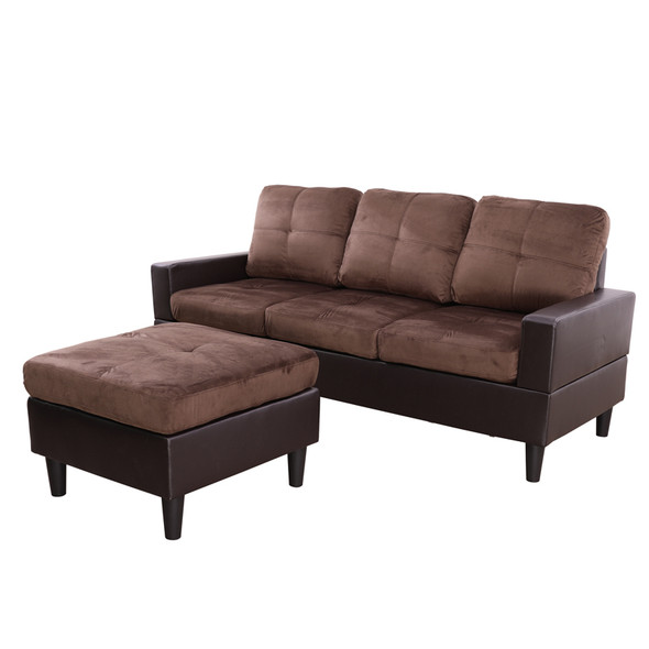 Chocolate Flannel 2-Piece Living Room Set with Sofa and Loveseat and Cushioning