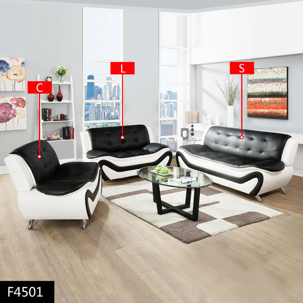 Black and White Faux Leather Accent Armchair with Curved Contrast Panels
