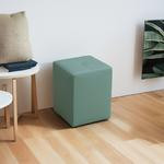 Pale Green Cat-Scratch Leather Square High Stool with Tufted Cushion and Corner