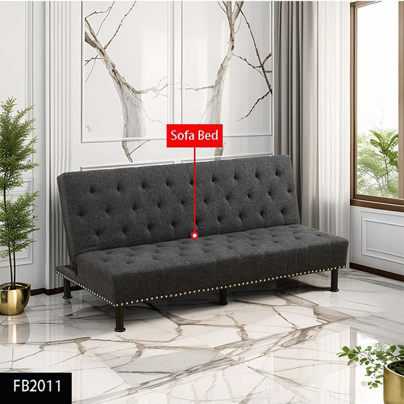 Black Gray Sackcloth Convertible Sleeper Sofa with Adjustable Construction