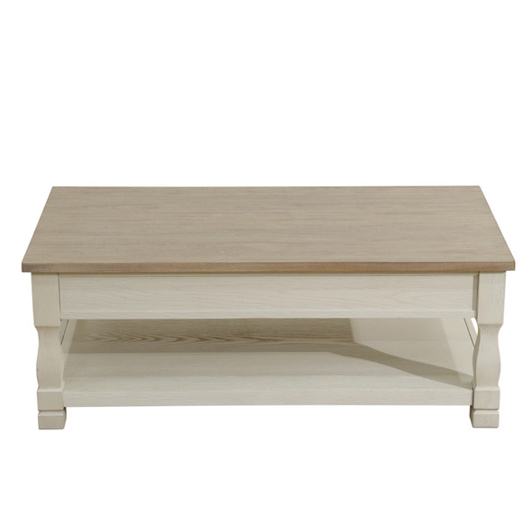 Light Brown MDF and White Oak Coffee Table with Storage Drawers and Construction