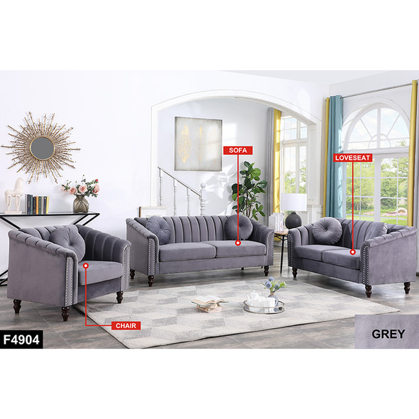 Gray 3-Piece Microfiber Living Room Set with Sofa Loveseat and Armchair
