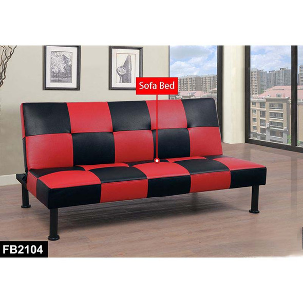 Red and Black Faux Leather Convertible Sleeper Sofa with Adjustable Construction