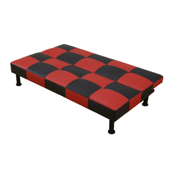 Red and Black Faux Leather Convertible Sleeper Sofa with Adjustable Construction