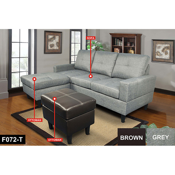 Brown Gray Faux Leather and PVC 3-Piece Living Room Set with Sofa Loveseat