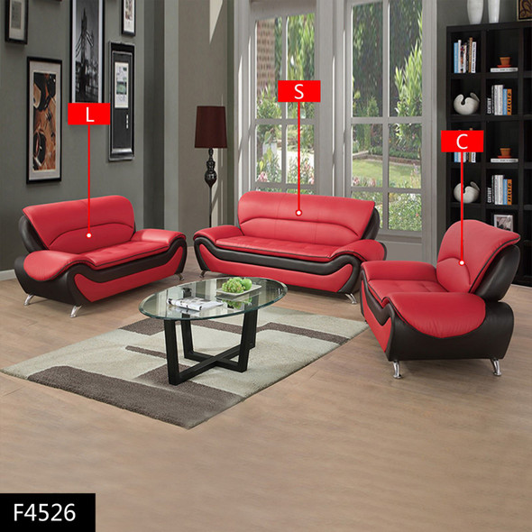 Black and Red Faux Leather Sofa with Accent Chairs Ottomans and Balanced Profile