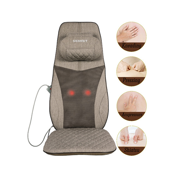 Gray Shiatsu Neck and Back Massage Chair Cushion with Adjustable Head Pillow