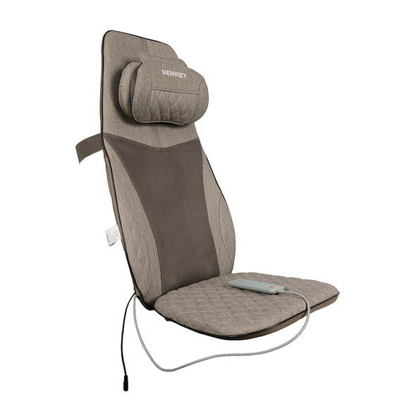 Gray Shiatsu Neck and Back Massage Chair Cushion with Adjustable Head Pillow